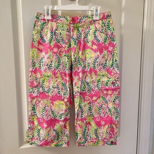 Lilly Pulitzer Millionaire's Row Cargo Capri Pants Safari Animals Girls Size 12